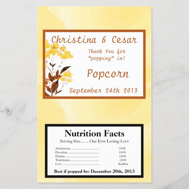 Microwave Popcorn Wrapper Mustard Yellow Poppy Flo (Front)