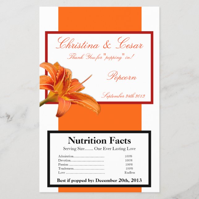 Microwave Popcorn Wrapper Orange Tiger Lilly w/Str (Front)