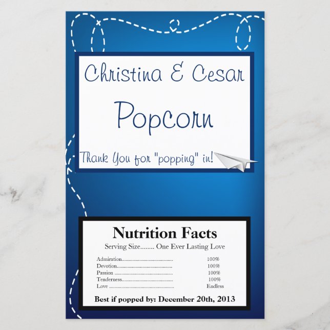 Microwave Popcorn Wrapper Paper Plane Flying Blue (Front)