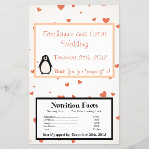 Microwave Popcorn Wrapper Penguin Love/Hearts Peac