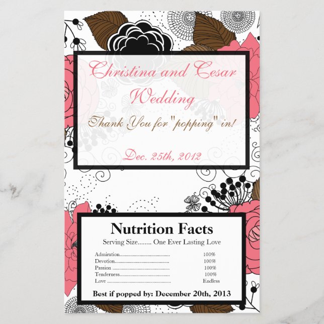 Microwave Popcorn Wrapper Pink Flower Brown Leaves (Front)
