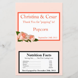 Microwave Popcorn Wrapper Pink/Peach Rose with Lea