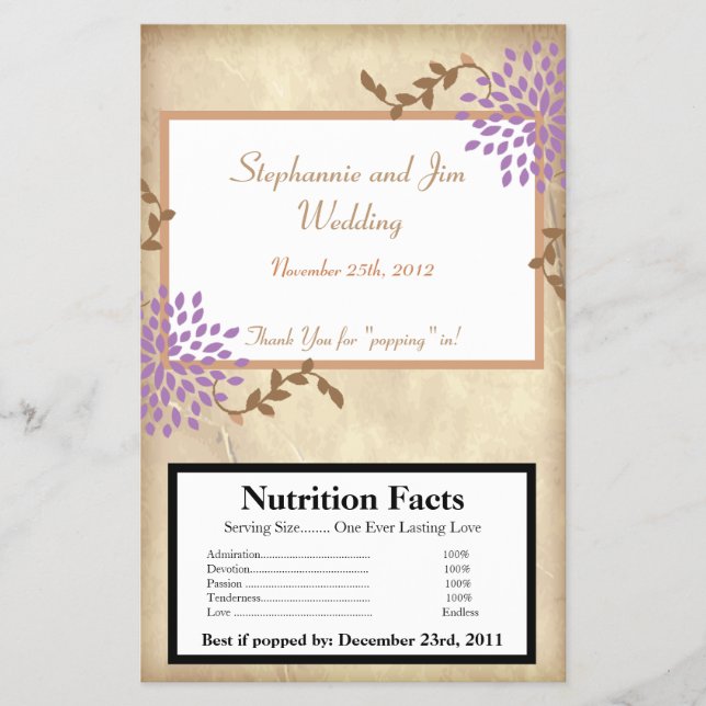 Microwave Popcorn Wrapper Purple and green Floral (Front)