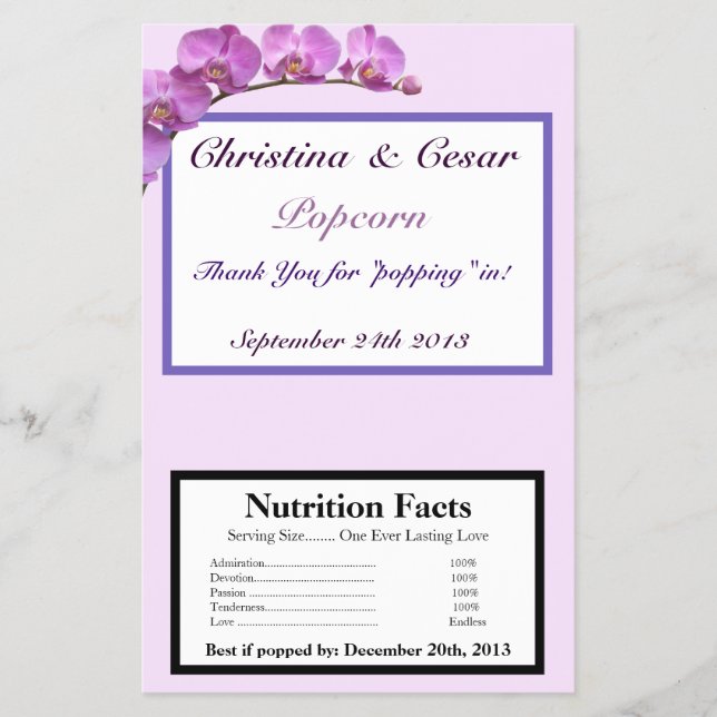 Microwave Popcorn Wrapper Purple Orchids on Stem (Front)