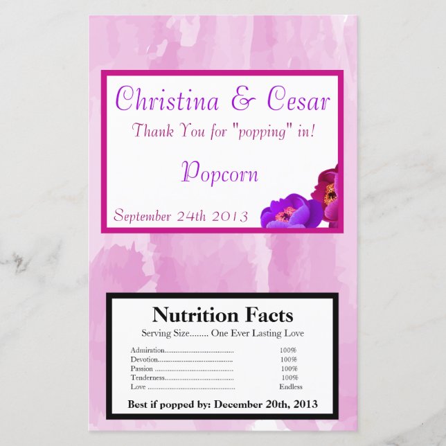 Microwave Popcorn Wrapper Purple/Pink Peony Flower (Front)