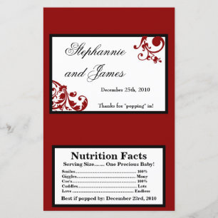 Microwave Popcorn Wrapper Red Floral Filigree