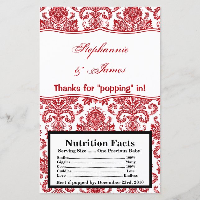 Microwave Popcorn Wrapper Red White Damask Lace (Front)