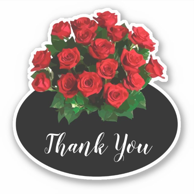 Microwedding Red Roses Bouquet Thank You Stickers (Front)