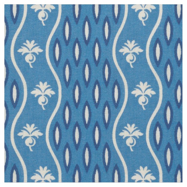 Mid-1800s Wavy Stripe, Blue Fabric (Close Up)