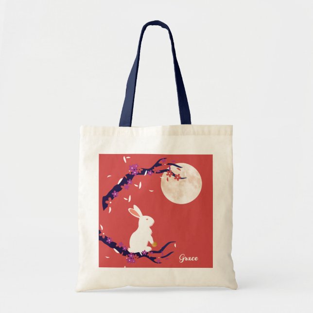 Mid Autumn Festival Full Moon Rabbit Name Tote Bag (Front)