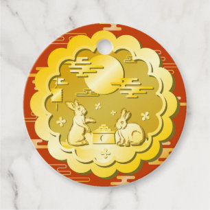 Mid Autumn Festival Gold Mooncake Moon Rabbit Favour Tags