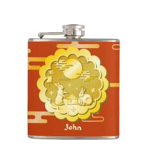 Mid Autumn Festival Gold Mooncake Moon Rabbit Hip Flask