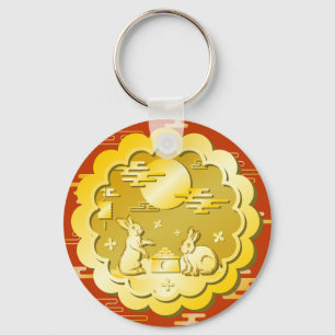 Mid Autumn Festival Gold Mooncake Moon Rabbit Key Ring