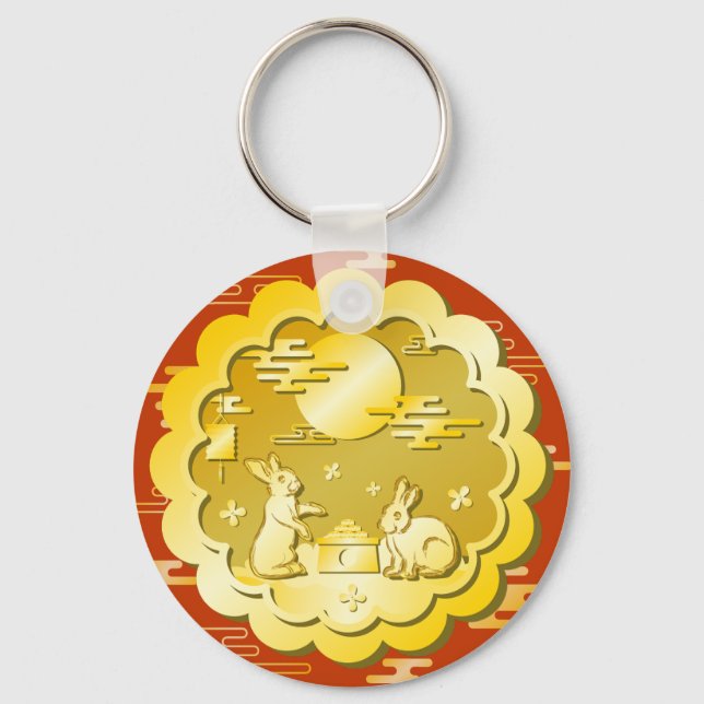 Mid Autumn Festival Gold Mooncake Moon Rabbit Key Ring (Front)