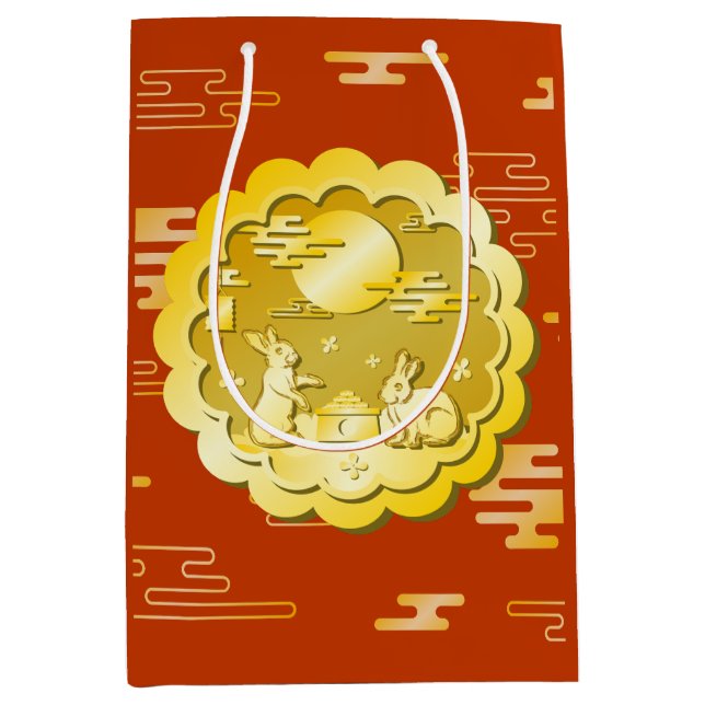 Mid Autumn Festival Gold Mooncake Moon Rabbit Medium Gift Bag (Front)