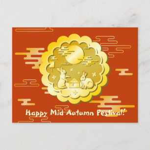 Mid Autumn Festival Gold Mooncake Moon Rabbit Postcard