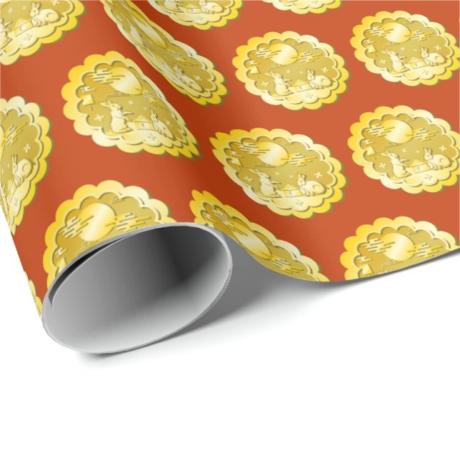 Mid Autumn Festival Gold Mooncake Moon Rabbit Wrapping Paper (Roll Corner)