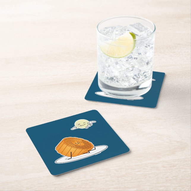 Mid Autumn Festival Moon cake lunar mooncakes past Square Paper Coaster (Insitu)