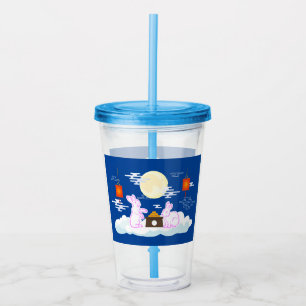 Mid Autumn Festival Moon Rabbit Mooncake Clouds Acrylic Tumbler