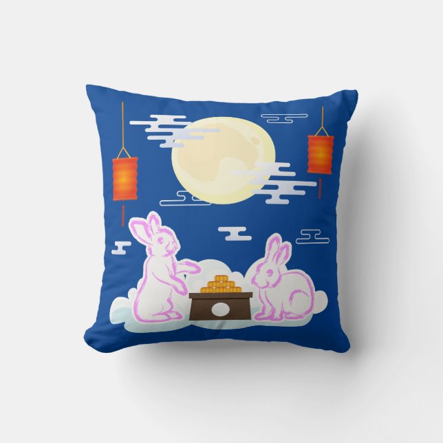 Mid Autumn Festival Moon Rabbit Mooncake Clouds Cushion (Front)