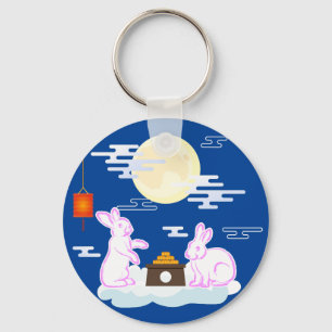 Mid Autumn Festival Moon Rabbit Mooncake Clouds Key Ring