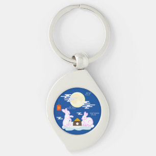 Mid Autumn Festival Moon Rabbit Mooncake Clouds Key Ring
