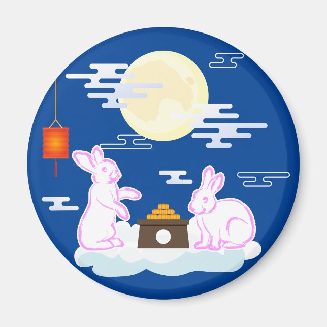 Mid Autumn Festival Moon Rabbit Mooncake Clouds Magnet (Front)