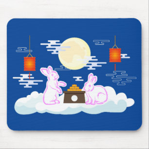 Mid Autumn Festival Moon Rabbit Mooncake Clouds Mouse Pad