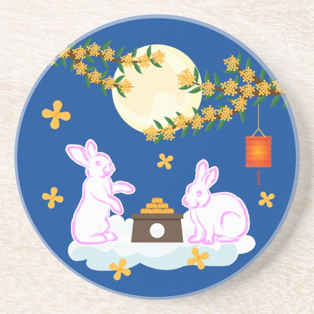 Mid Autumn Festival Moon Rabbit Mooncake Osmanthus Coaster (Front)