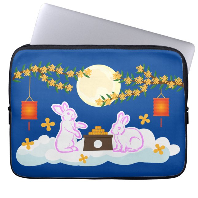 Mid Autumn Festival Moon Rabbit Mooncake Osmanthus Laptop Sleeve (Front)