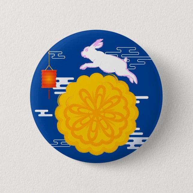 Mid Autumn Festival Mooncake Jumping Moon Rabbit 6 Cm Round Badge (Front)
