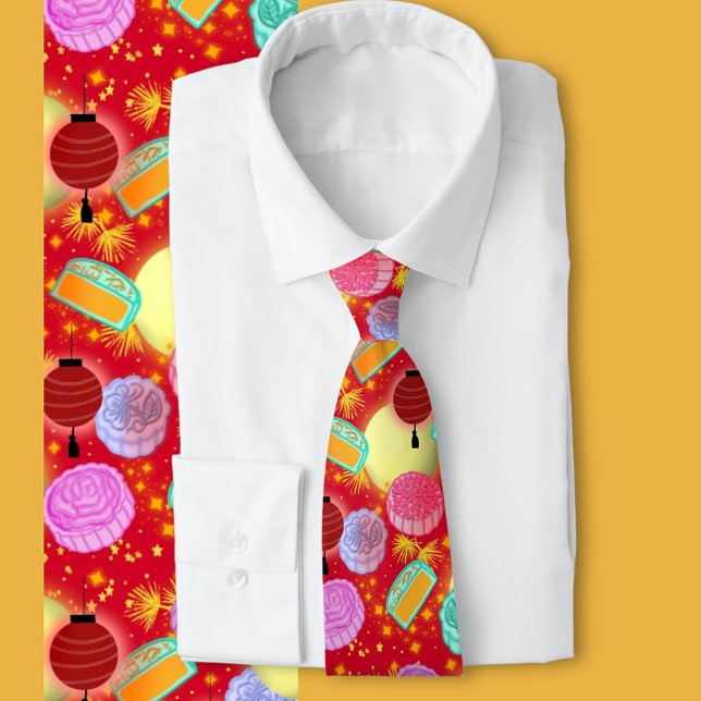 Mid-Autumn Festival Mooncake Lantern Tie (A mid autumn moon festival, with lanterns and mooncakes and fireworks )