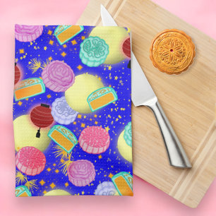 Mid Autumn festival mooncakes blue Tea Towel