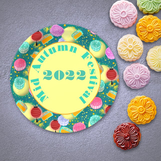 Mid Autumn festival teal Paper Plate (Creator Uploaded)