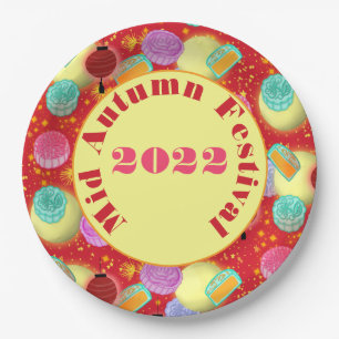 Mid Autumn Moon Festival- red Paper Plates