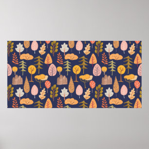 Mid autumn seamless pattern with multicolored tree poster