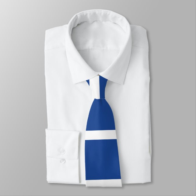 Mid-Blue and White Custom Horizontally-Striped Tie (Tied)