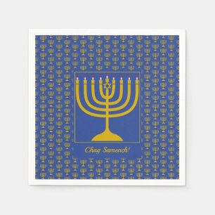 Mid Blue Customisable Chanukah MENORAH Napkin