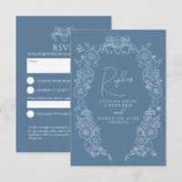 Mid blue grey monogram blossom RSVP wedding