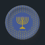 Mid Blue Hanukkah Customisable MENORAH Paper Plate<br><div class="desc">Elegant mid blue MENORAH Paper Plates, showing with faux gold menorah in a tiled pattern. At the centre, there is an image of a large menorah which is CUSTOMIZABLE, so you can upload your own image. Underneath, the text reads CHAG SAMEACH. This is also customisable so you can add your...</div>