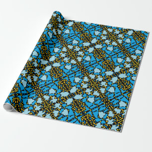 Mid blue with gold trims in patterns wrapping paper