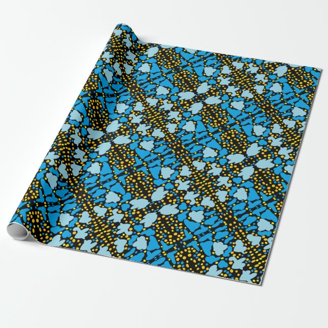 Mid blue with gold trims in patterns wrapping paper (Unrolled)