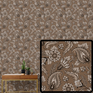 Mid Brown Chocolate Floral Paisley Elegant Wallpaper