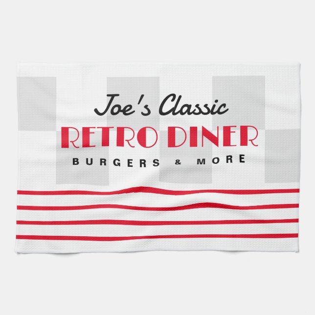 Mid century 1950's retro diner kitchen towel gift (Horizontal)
