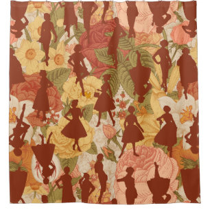 mid century 1950s vintage silhouette women floral shower curtain