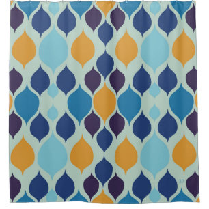 Mid Century 1960s Geometric Blue Shower Curtain