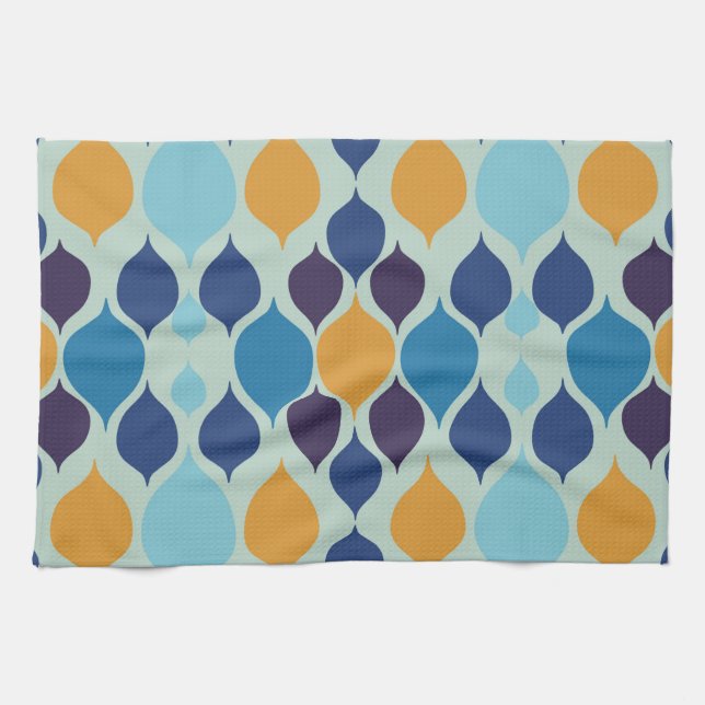 Mid Century 1960s Geometric Blue  Tea Towel (Horizontal)