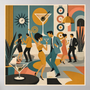 Mid Century 60s Hip Martini Cocktail Dance Party Poster
