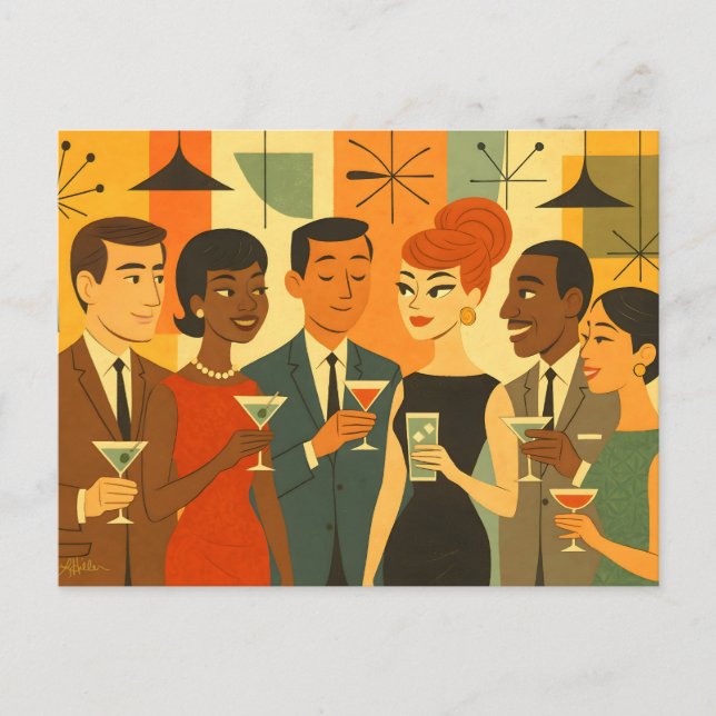 Mid Century 60s Office Cocktail Party Postcard (Front)