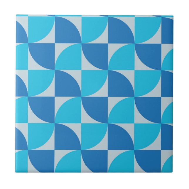 Mid century Abstract Blue and Turquoise Pattern  Tile (Front)